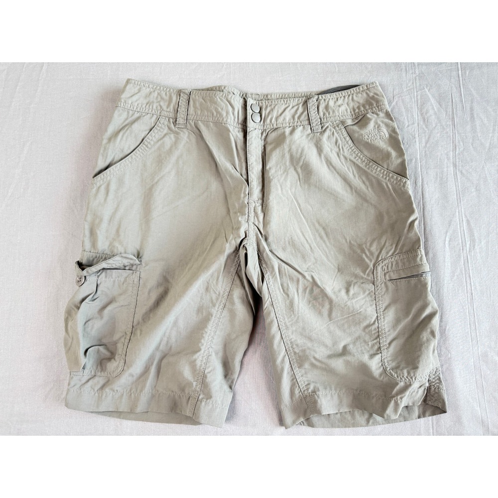 North Face Women's Cargo Shorts 14 Beige Flat Front Hiking Camping
